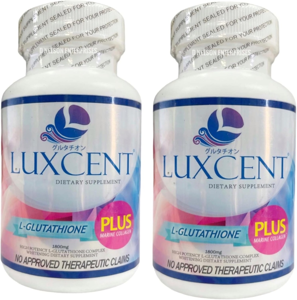 Generic 2 בקבוקים Luxcent Glutathione Plus כמוסות 1800 מ"ג, 60 Count