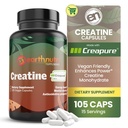 EarthNutri Creatine Monohydrate קפסולות - Micronized for Better Absorption - תומך בחוזק שרירים, כוח ושיקום - 105 קפסולות (5000 מ"ג לשרת, 7 קפסולות)