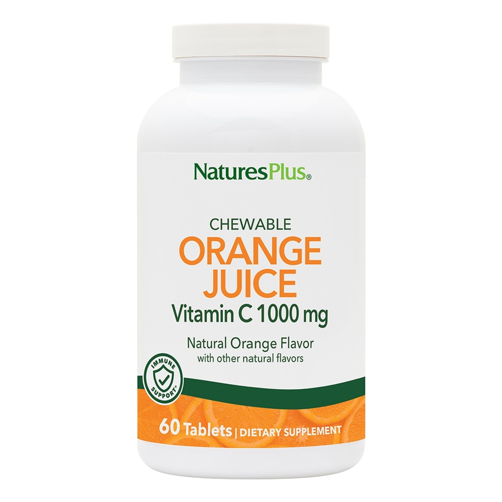 NaturesPlus Orange Juice - 60 טבליות Chewable - 1000 מ"ג ויטמין C - High-Potency Immune Support Supplement, Antioxidant - טבעוני, Gluten Free - 60 משרתים