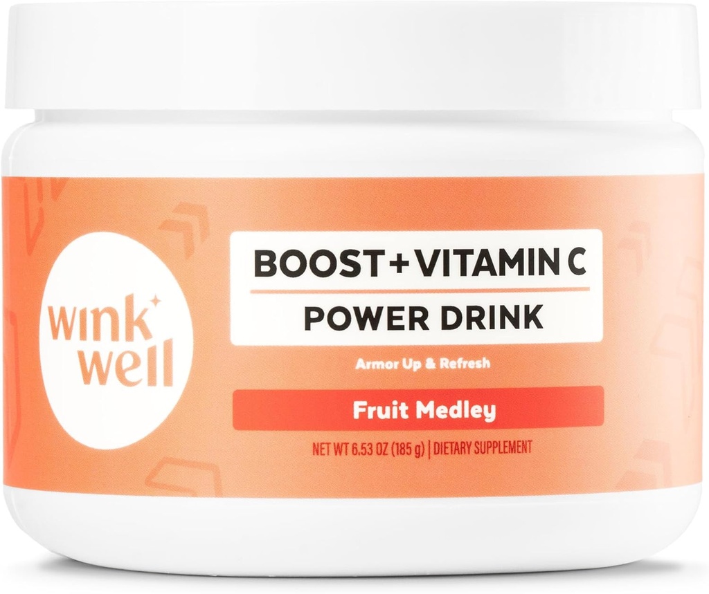 Wink Well Boost ויטמין C אבקת אנרגיה לשתות עבור Immune Booster ו Antioxid מכיל ויטמין C 100% טהור Ascorbic Acid, ויטמין D3 Cholecalciferol Magnesium, ו- Zinc 30 משרתים