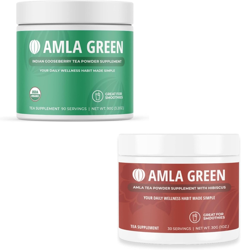 Amla אבקה & Green Tea Superfood תוספת, תמיכה אנטי-חמצן, מיוצר עם אווזגרים הודי (90 מנות) ו Hibiscus (30 מנות), אורגני, טבעוני