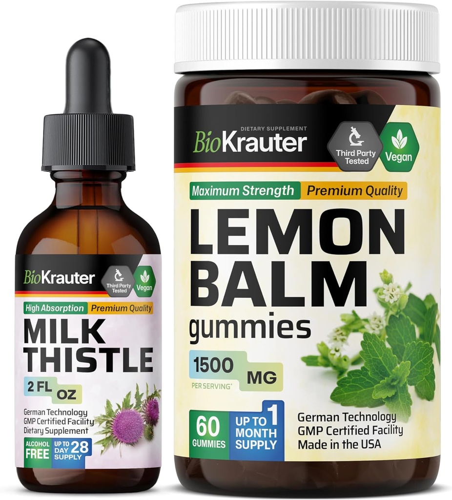 BIO KRAUTER Milk Thistle Tincture 2 Fl. Oz & Lemon Balm 60 חניכיים