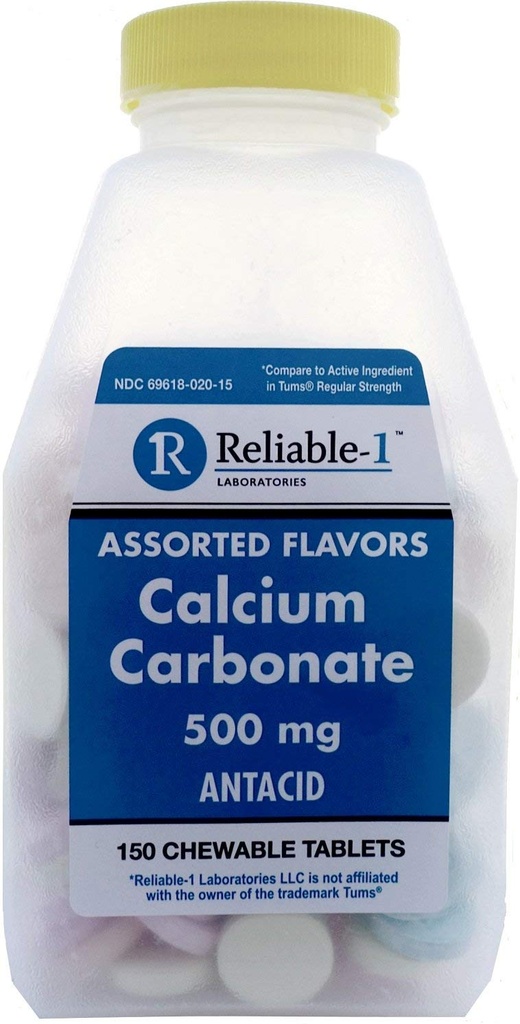 Calcium 500 מ"ג Generic עבור Tums Assorted פירות טבליות Chewable צ'ירוקים כוח קבוע Antacid עבור Acid Indigestion, Heartburn, Sour Stomach 150 טבליות Chewable לכל בקבוק החבילה של 4 Pack של 4