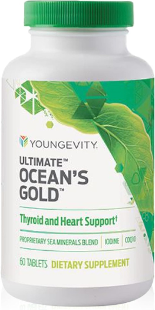 Youngevity Ultimate Ocean's Gold - תומך בבריאות Thyroid, פונקציית לב ומאזן הורמונלי עם חומרים מזינים מהונדסים על ידי Ocean-Derived - 60 טבליות (Pack of 1)