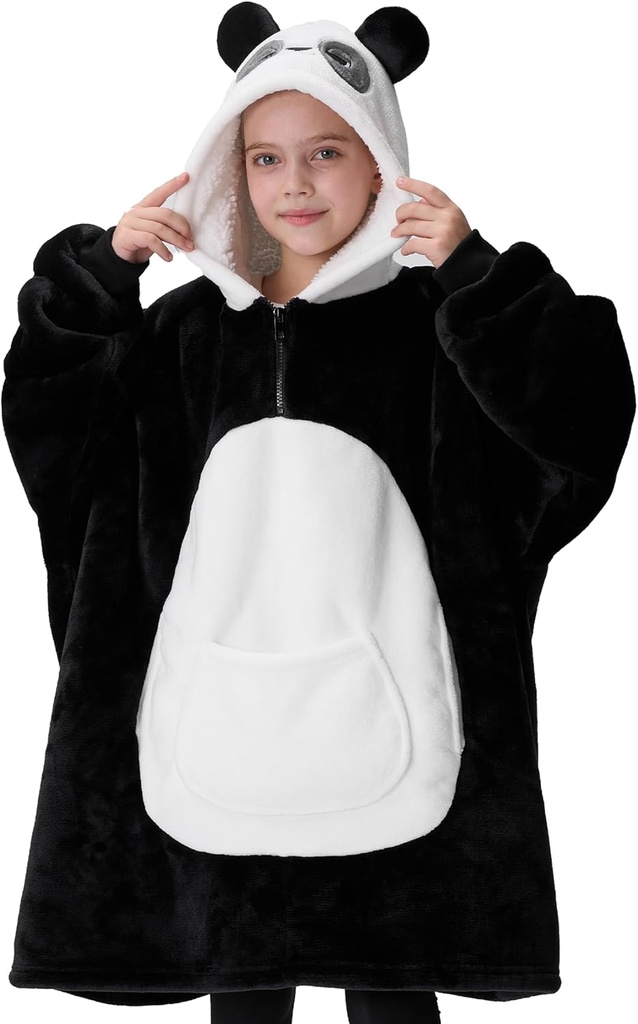 ג'יגלינג Getup Wearable Blanket Hoodie עבור בנות ונערות שריפה פלטה הוד חולצת טריקו חם Cozy שריפה לובשת צ'לסי עם ענק כיס ואגדות לילדים פנדה