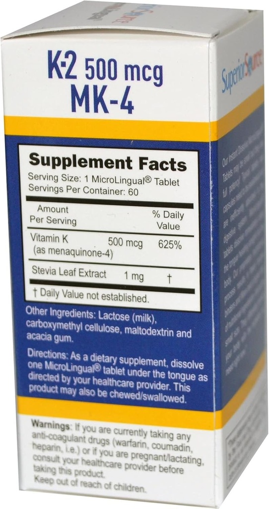 ויטמין K-2 500 mcg (MK-4) 60 טבליות משנה