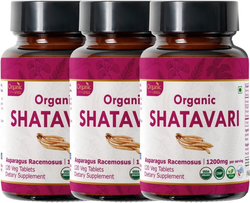 Shatavari 120 טבליות | Asparagus Racemosus (Shatavari) | USDA אורגני מוסמך | תמיכה במערכת הבריאות והחיסון של נשים