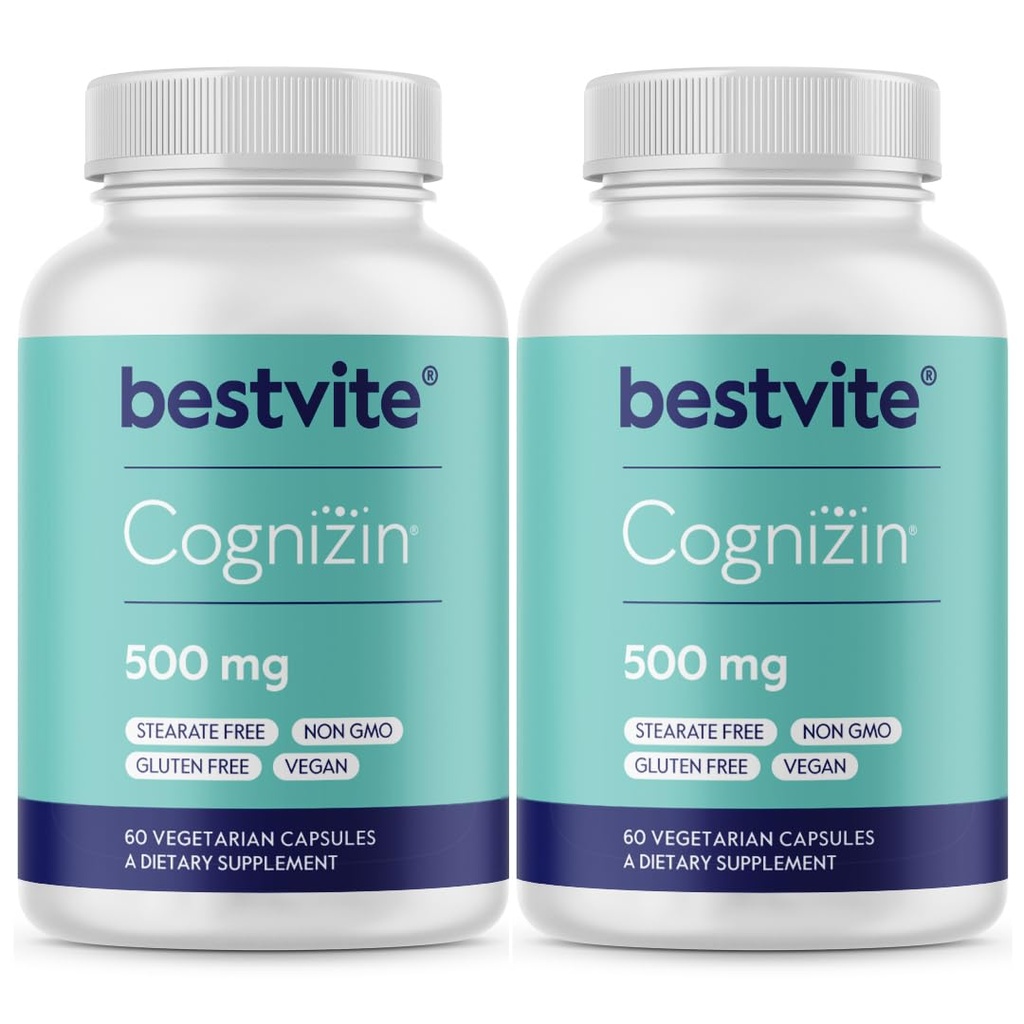 BestVITE Cognizin Citicoline 500 מ"ג (120 קפסולות צמחוניות) (60x2) - קלינית למד Premium Choline Nootropic - No Stearates - טבעוני - Gluten Free - תוספי המוח עבור זיכרון ו Focus