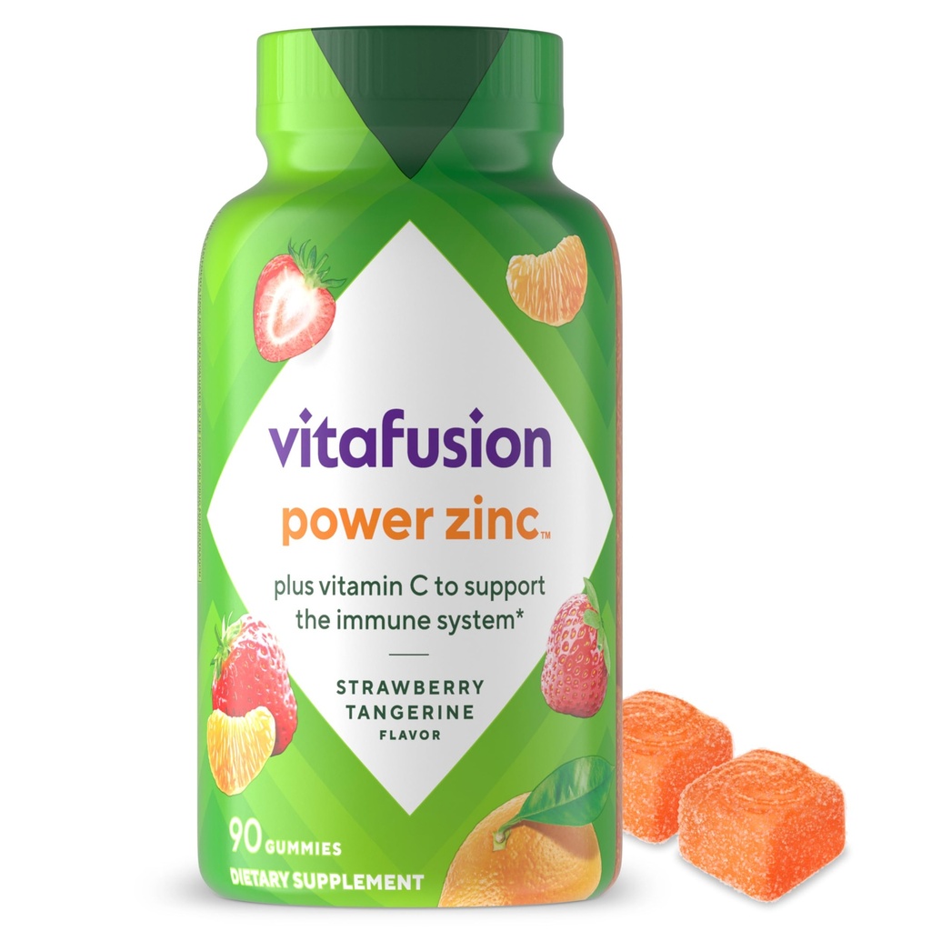 Vitafusion Power Zinc Gummy ויטמינים, Strawberry Tangerine Flavored Immune תמיכה (1), 90 Count