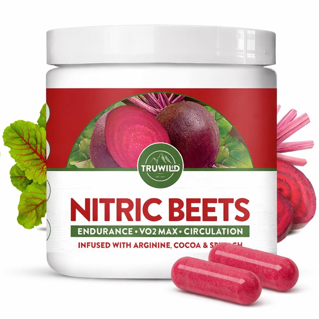 Tru Wild All Natural Beet Root אבקת, Nitric Oxide Booster, 1000 מ"ג, טבעוני Superfood קפסולת תוספי מזון, Beetroot לחלץ תמיכה הכוללת בריאות, ביצועים ו- Sta, 30 משרתים