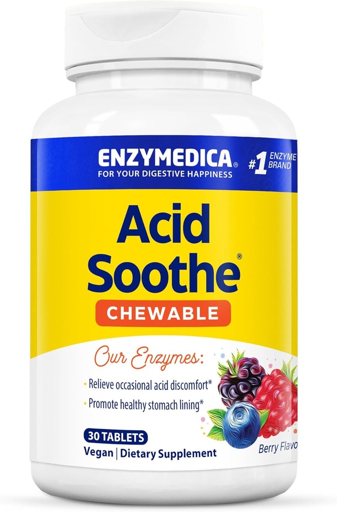 Enzymedica - Chewable Acid Soothe, תומך הקלה של לבבת Occasional + Indigestion, 30 ספירה