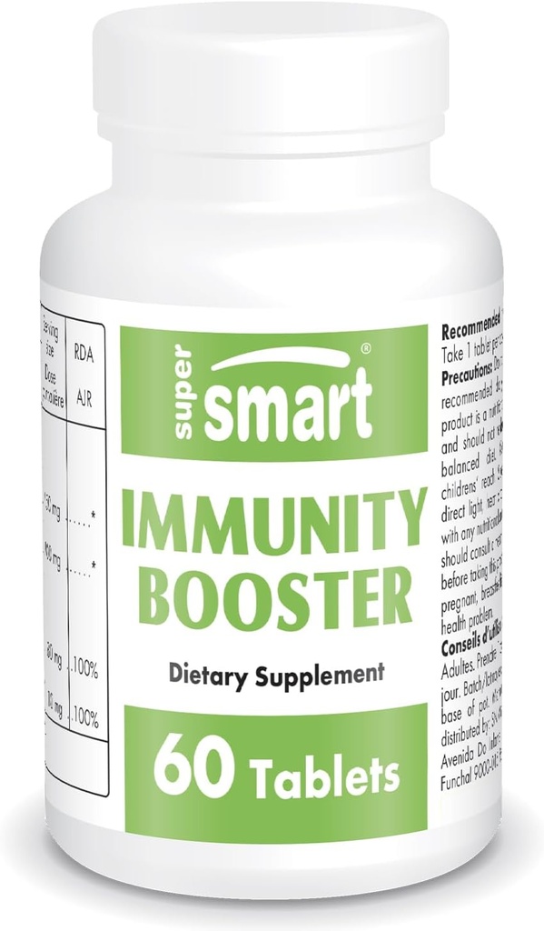 SuperSmart - Immunity Booster - Immune System Booster תוסף - Sore גרון - עם Echinacea Extract, Beta Glucans, ויטמין C & Zinc | Non-GMO & Gluten Free - 60 טבליות