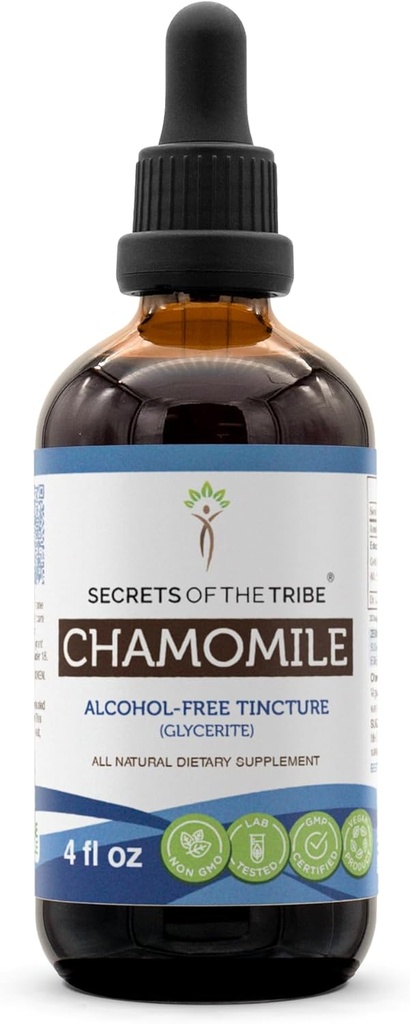 סודות של השבט Chamomile אלכוהול חינם לחלץ, Chamomile (Matricaria Recutita) Dried Flower Tincture תוסף (4 FL OZ)