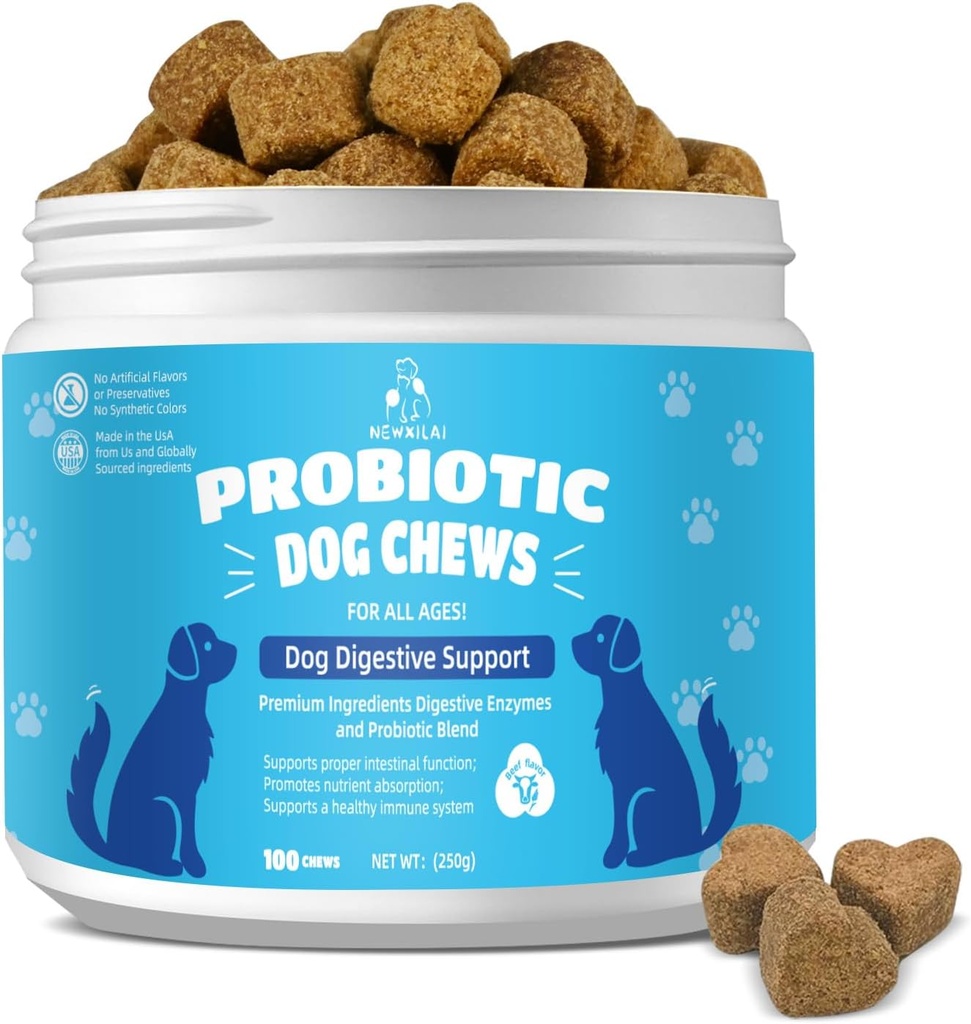 תוספי תזונה טבעיים לכלבים - פרוביוטיים Chewable עם Prebiotics ו Enzymes תומכים בריאות Gut, Diarrhea & Digestion, שיפור מערכת החיסון Allergy Itch Skin