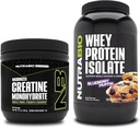 NutraBio Creatine Monohydrate, Unflavored, 150g ו Whey חלבונים Isolate, Blueberry Muffin, תוסף Bundle - שריר אנרגיה, Lean Growth, התאוששות וכוח