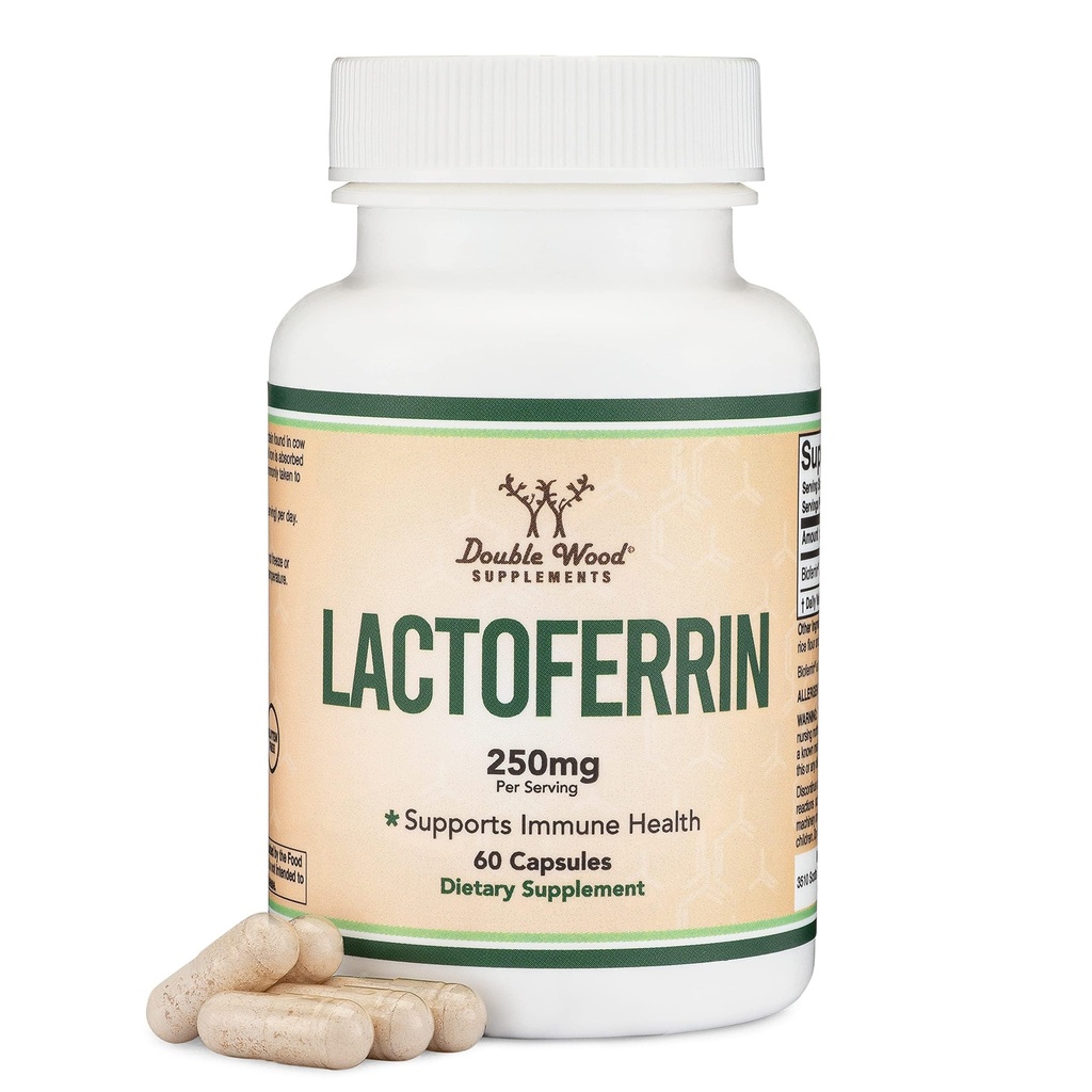 Lactoferrin 250 מ"ג לשרת (60 קפסולות) פטנט ביופרין Lactoferrin - תוספת ברזל גבוהה עבור הגנה על ברזל ותמיכה החיסון על ידי תוספי עץ כפול