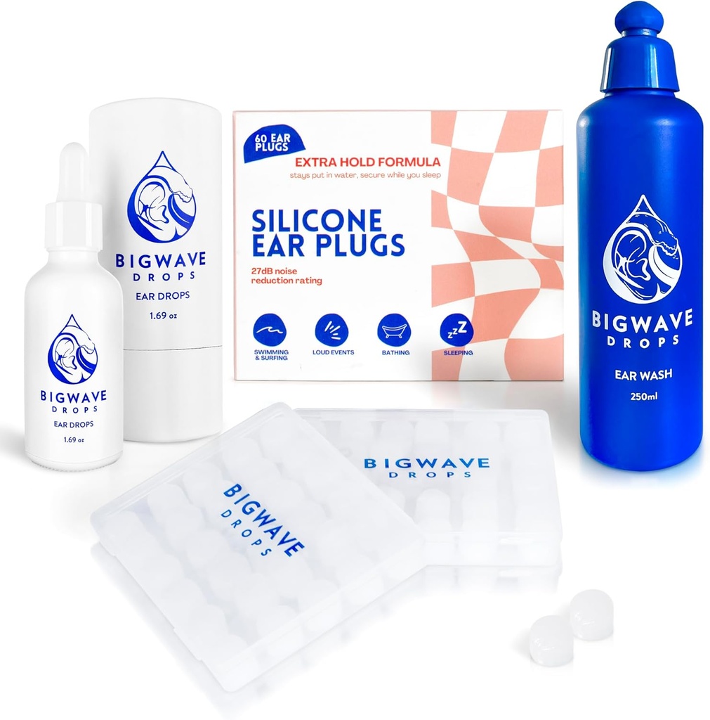 אוזניים Care Bundle - כולל טיפות אוזניים, אוזניים Wash & Silicone אוזניים Plugs - עבור שחיינים, ספורטאים, צוללים, מטיילים - מוצרי טיפוח אוזניים לגברים, נשים, ילדים ומבוגרים - המתנה הטובה ביותר לשחייה