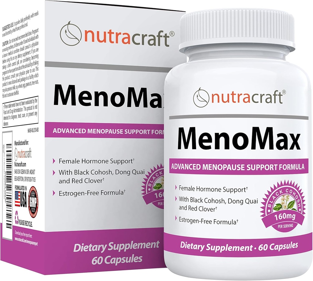 MenoMax #1 Manopause הקלה תוסף | Black Cohosh, Dong Quai, Vitex Agnus, Red Clover, סייג', Soy ו-Wild ean | תמיכה טבעית עבור פלאשים חמים, הזעות לילה, יבשה ו Mood Swings | 60 קפסולות