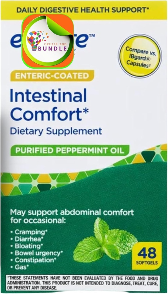 Equate Peppermint שמן Softgels, 48 ספירה - תוספת תזונתית לבריאות מוגברת, פלט פלפל טבעי, תמיכה Gastro מעיים נוחות + צור Sticker