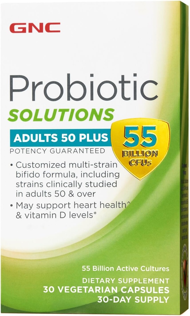 GNC Probiotic Solutions Adults, Customized Vegetarian Formula for Adults 50+, תומך בבריאות העיכול והחיסון, 30 קפסולות