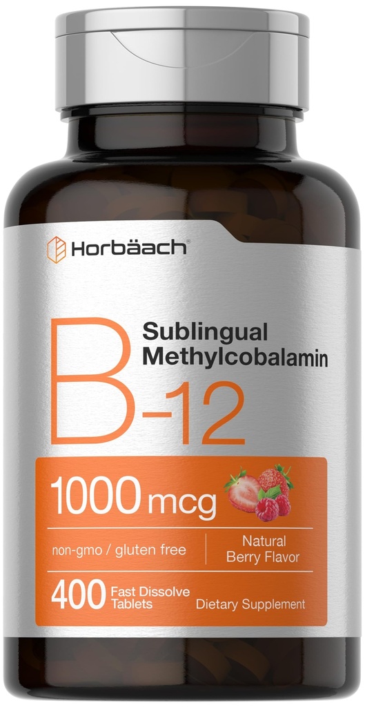 הורבאך ויטמין B12 1000 mcg sublingual | 400 טבליות לדיסקלוט מהיר | Methyobalclamin תוסף לנשים וגברים | ברי פלפור | טבעוני, לא-GMO וגלוטן חינם חינם