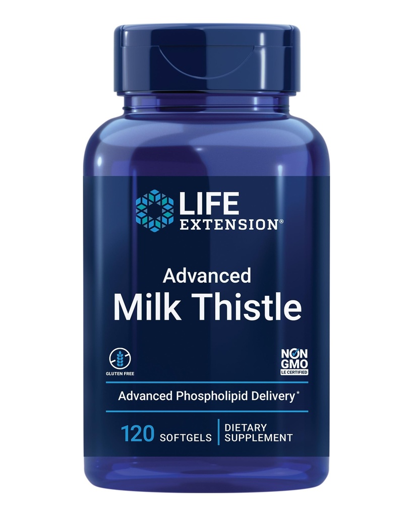 Life Extension Advanced Milk Thistle, Liver Health Supplement, Liver Detox, Cell Division, silymarin, silybin, bioavailable, Gluten Free, non-GMO, 120 רכות