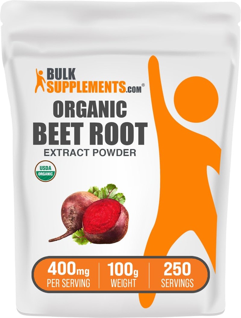 BulkSupplements.com Organic Beet Root Extract - אבקת שורש באט, Nitric Oxide תוסף - טבעוני וגלוטן חינם, 400 מ"ג לשרת, 100g (3.5 oz) (Pack of 1)