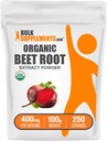 BulkSupplements.com Organic Beet Root Extract - אבקת שורש באט, Nitric Oxide תוסף - טבעוני וגלוטן חינם, 400 מ"ג לשרת, 100g (3.5 oz) (Pack of 1)