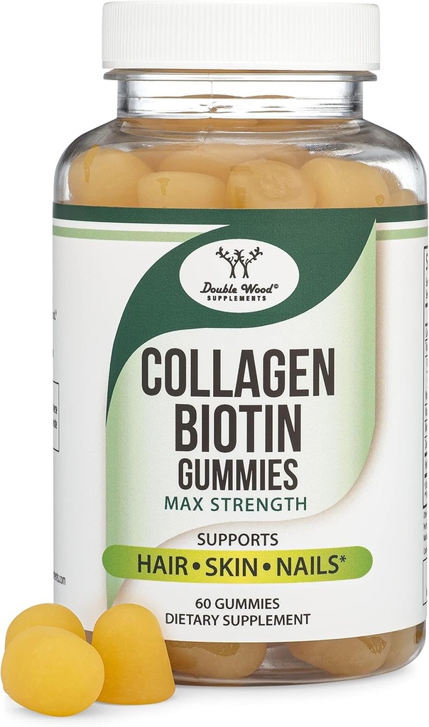 חניכיים קולגן עבור נשים תומך Aging (כוח מקס - מוגדל עם ביוטין, ויטמין C, Zinc ווויטמין E (Longevity for Women and Men) 60 שיער, עור וניק ויטמינים (Non-GMO) על ידי Double Wood