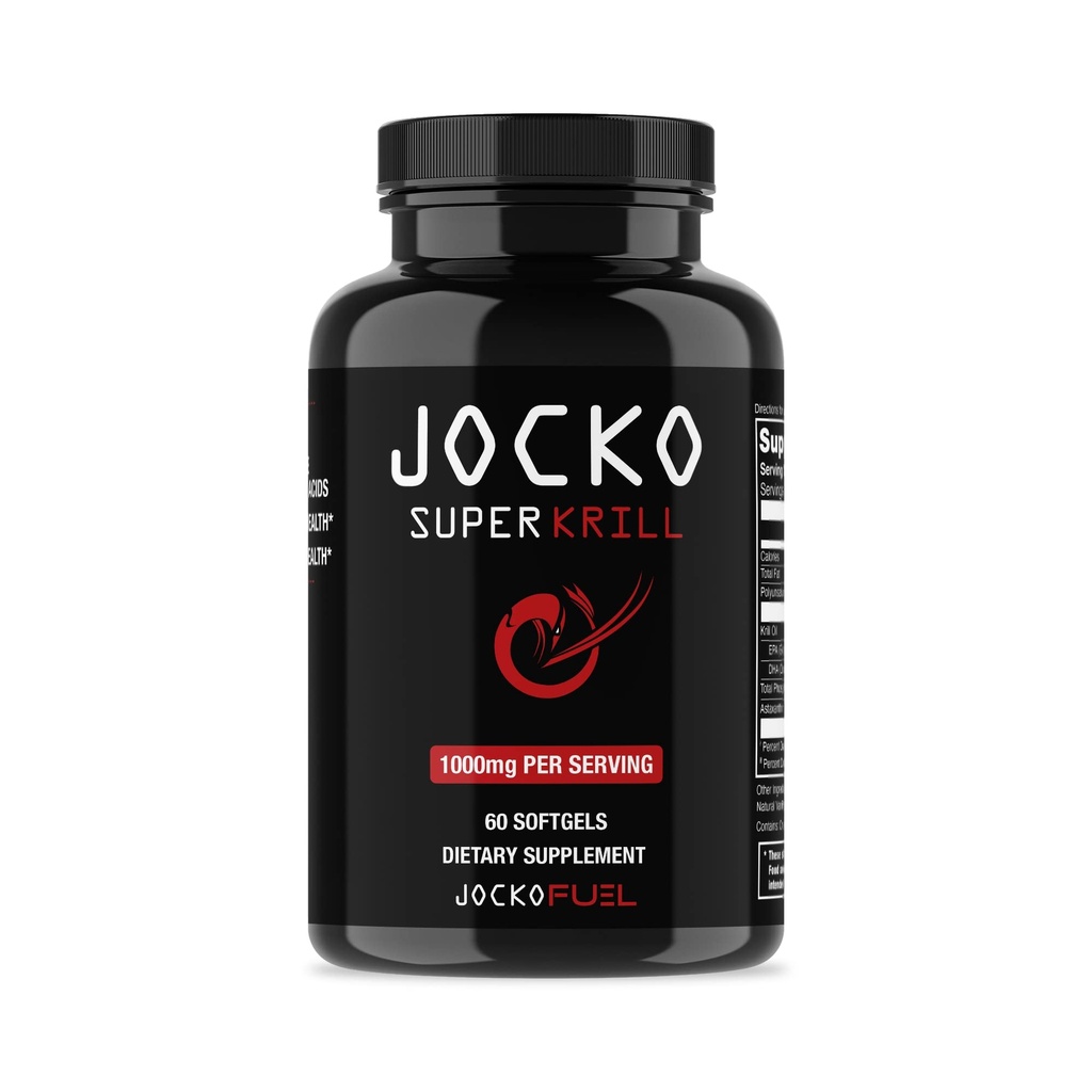 Jocko דלק אנטארקטיקה קריל שמן אומגה 3 Fatty Acid תוספי DHA & EPA - 1000 מ"ג Softgels - תומך משותף, ניידות ותפקוד נפשי (60 Softgels)