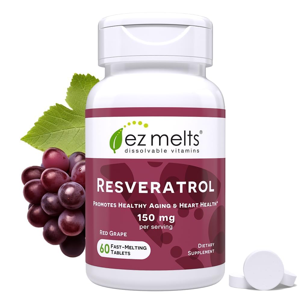 EZ Melts Dissolvable Resveratrol תוסף 150 מ"ג, סוכר חינם, 1-Month אספקה - 1 Pack