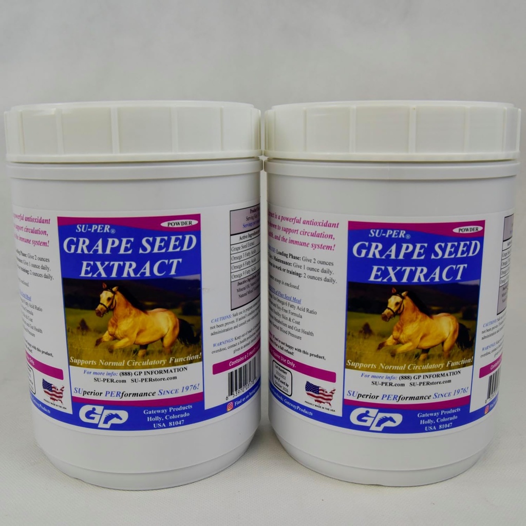 SU-PER Grape Seed Extracted Horse Antioxidant - Equine Antioxidant תוסף עבור סוסי ביצועים - תמיכה ב- Circulation Respiratory Health & Immune System - 2.5 פאונד, (2 Pack)