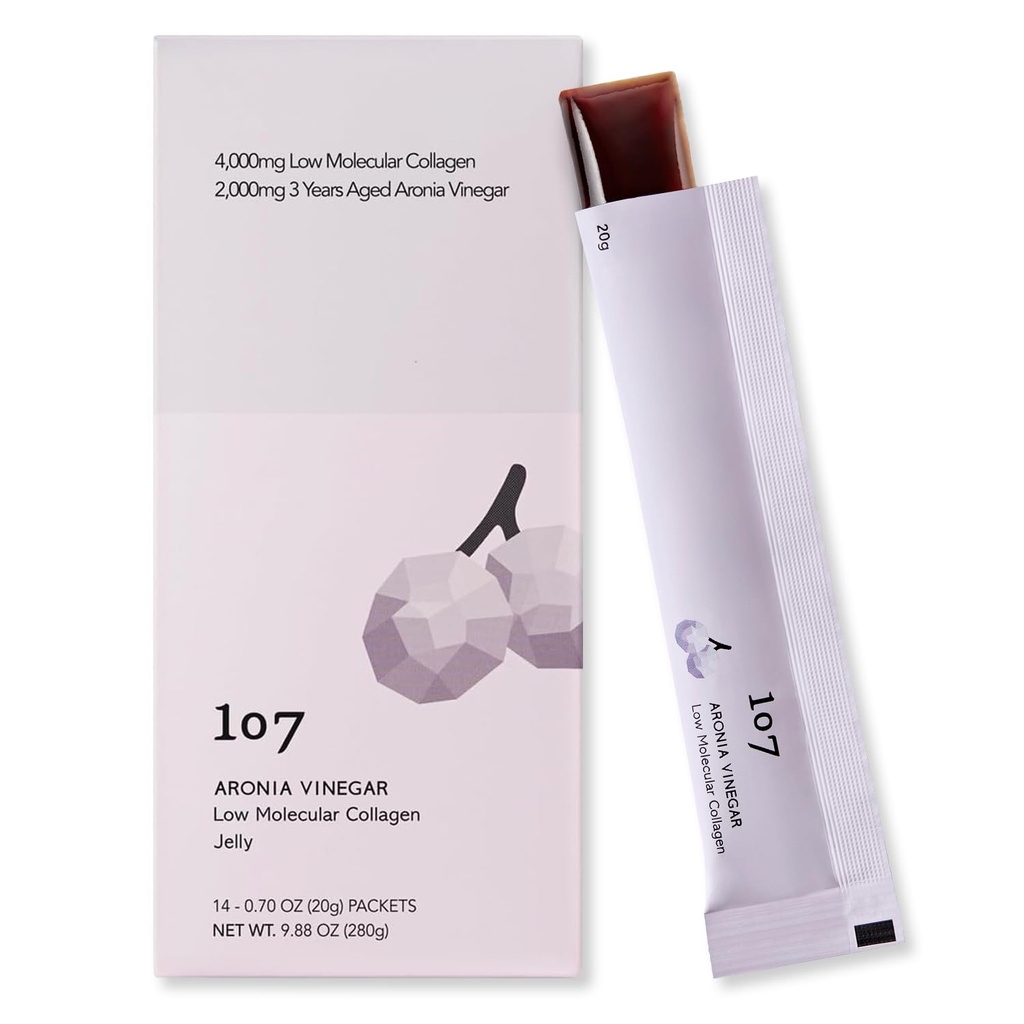 107 ARONIA Vinegar Low Molecular Collagen Jelly Stick, מכיל ויטמין, Collagen, Hyaluronic Acid, Elastin, Probiotics, Korean Beauty Collagen, תומך ביופי פנימי, 20g x 14 Pouches