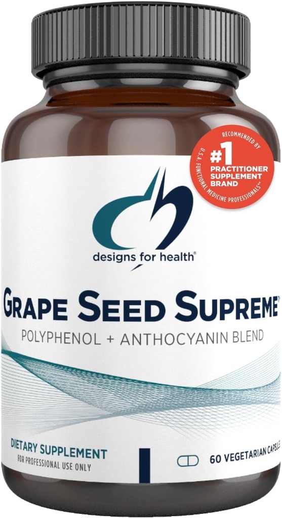 עיצובים לבריאות Grape Seed העליון - 200mg Grapeseed לחלץ תוספת עם Grape Skin + Muscadine Grape - Non-GMO Polyphenol + Anthocyanin Antioxidant בלנדר (60 קפסולות)