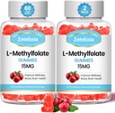 2 Pack L-Methylfolate 15mg & Methyl B12 חניכיים, תוסף Folate לבריאות המוח, Mood & Immunity, DNA Synthesis & תיקון, סוכר חינם, טבעוני, Cranberry פלמור, 120 הרוזן הרוזן