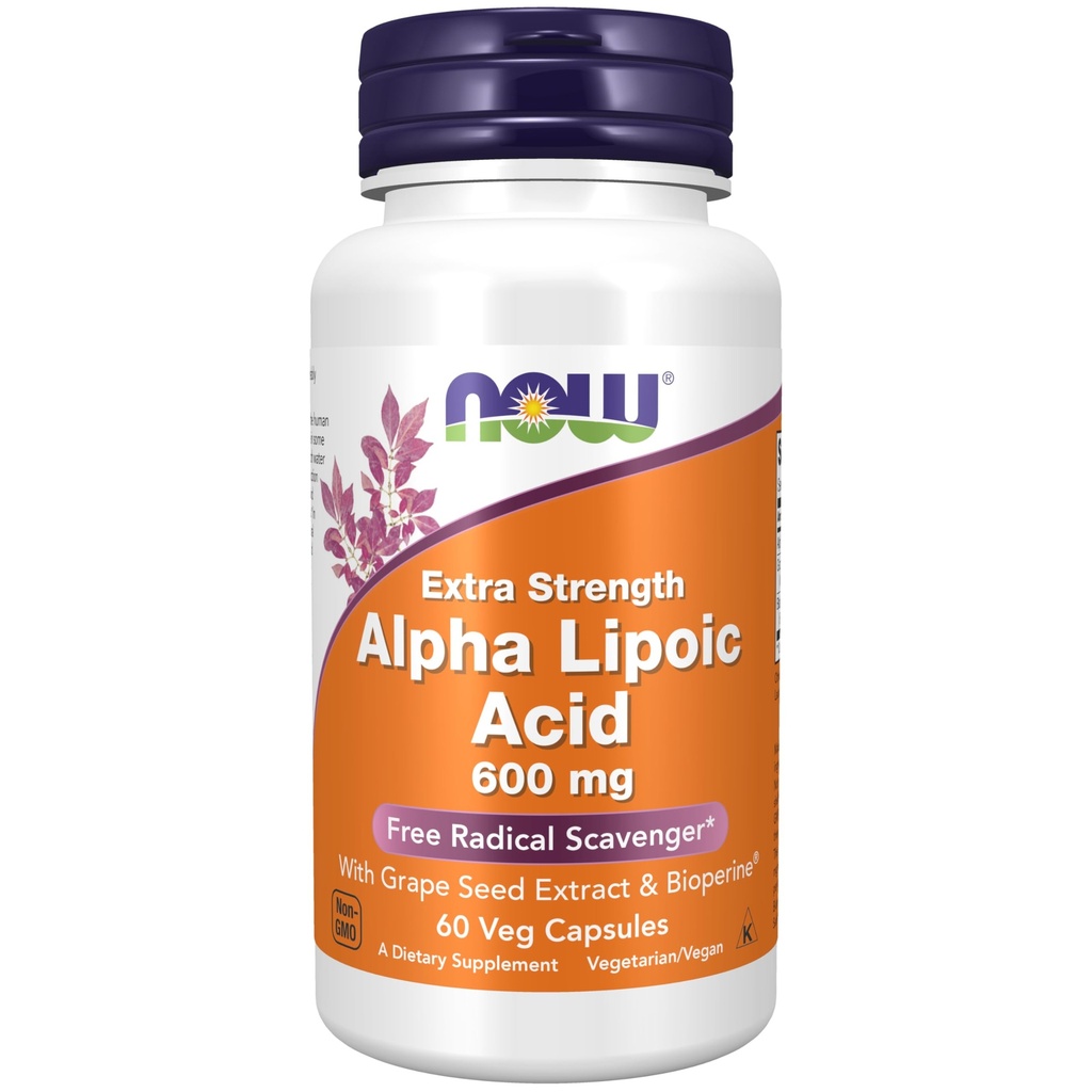 כעת תוספי מזון, Alpha Lipoic Acid 600 מ"ג עם Grape Seed Extractd Extract & Bioperine®, תוספת כוח, 60 ספירה (Pack of 1)