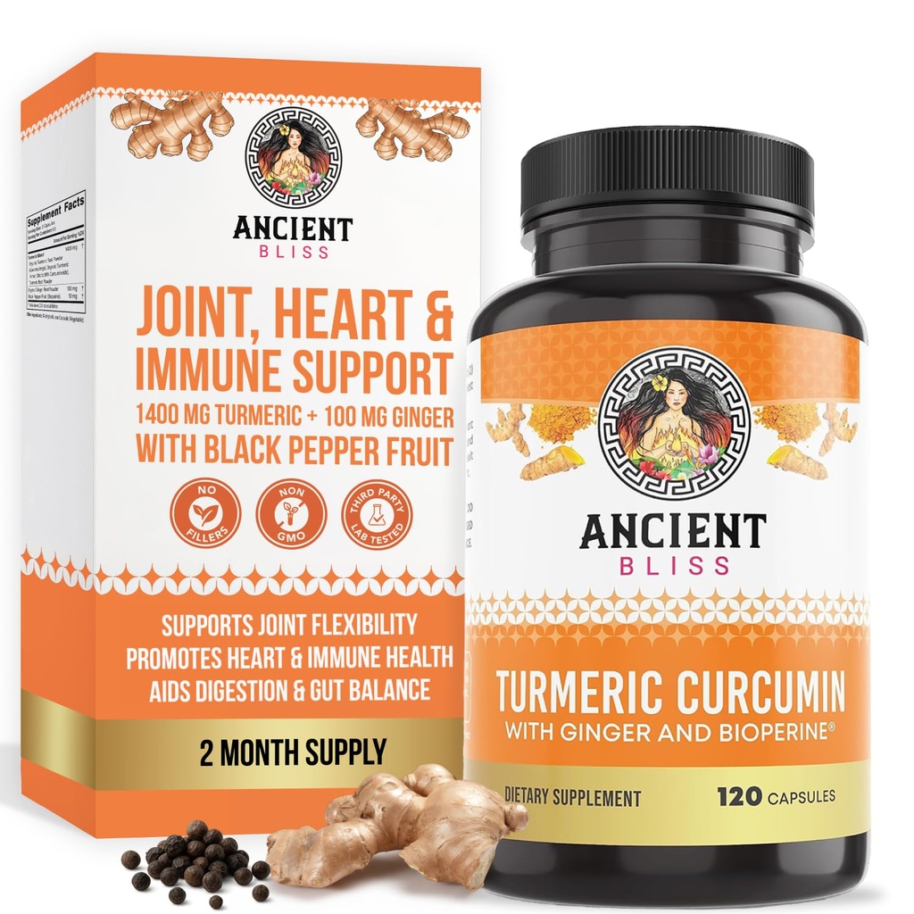 כורכום Turmeric Curcumin עם ג'ינג'ר & Bioperine, Turmeric Curcumin עם Black Pepper & Raw ג'ינג'ר רוק אבקת קפסולה תוספת של Bliss (120 קפסולות)