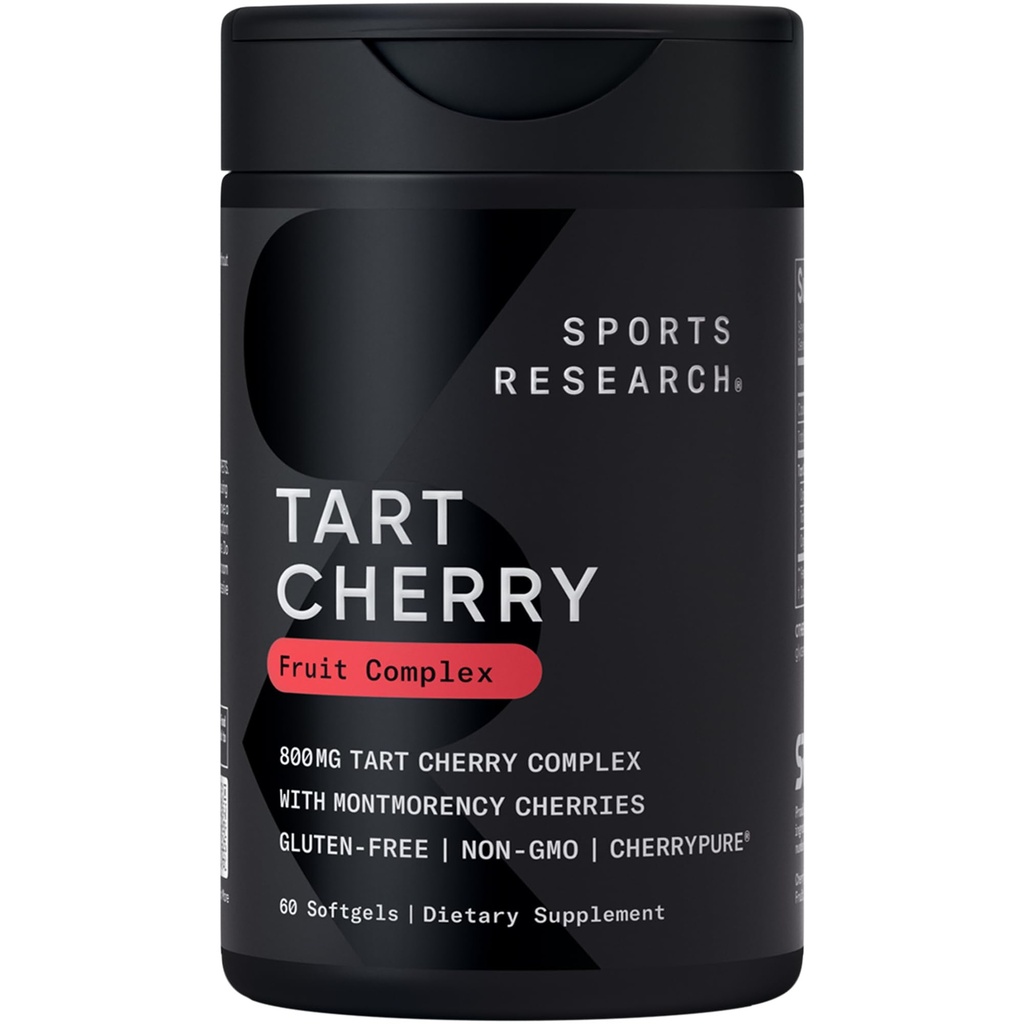 מחקר ספורט טאט צ'רי קפסולות - Made From Montmorency Tart Cherries - Non-GMO & Gluten Free - 60 Softgels