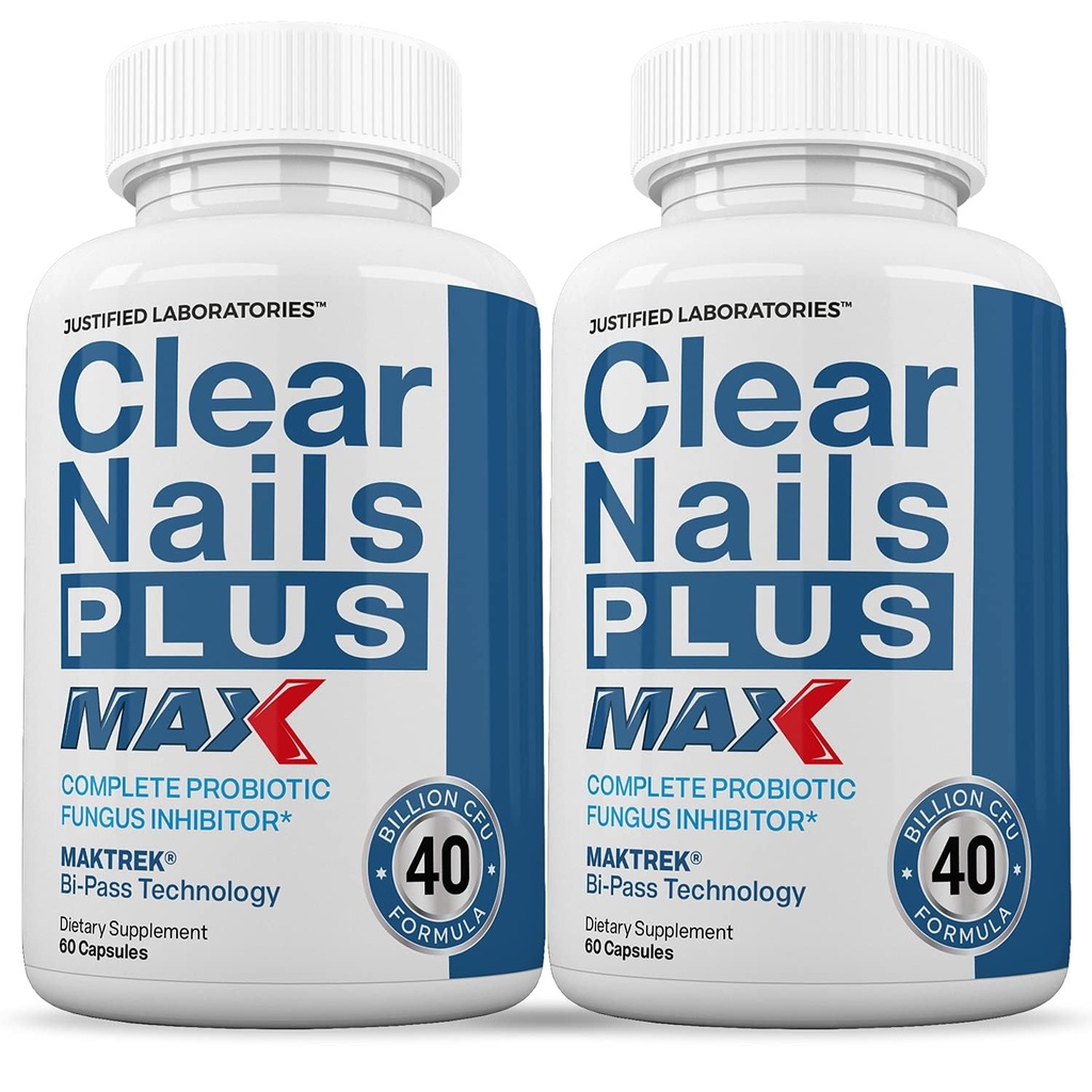 Justified Laboratories (2 Pack) Clear Nails Plus Max Pills 40 מיליארד CFU Probiotic Supports Strong Healthy Hair Skin Nails 120 קפסולות