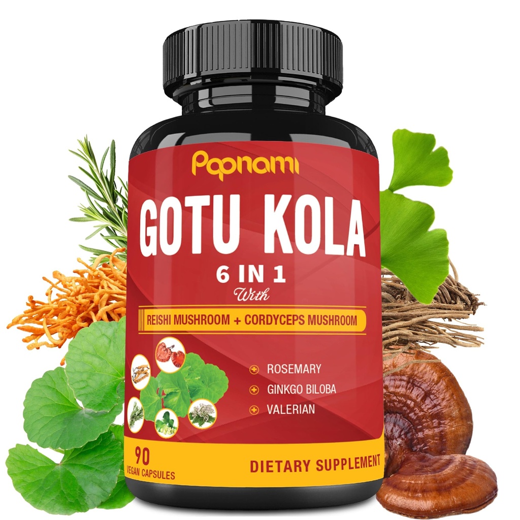 אורגני Gotu Kola לחלץ קפסולות עם Reishi, Cordyceps, Rosemary, Gingko Biloba & Valan Root - 90 Counts במשך 3 חודשים - תמיכה המוח, חסינות, עור ובריאות הלב