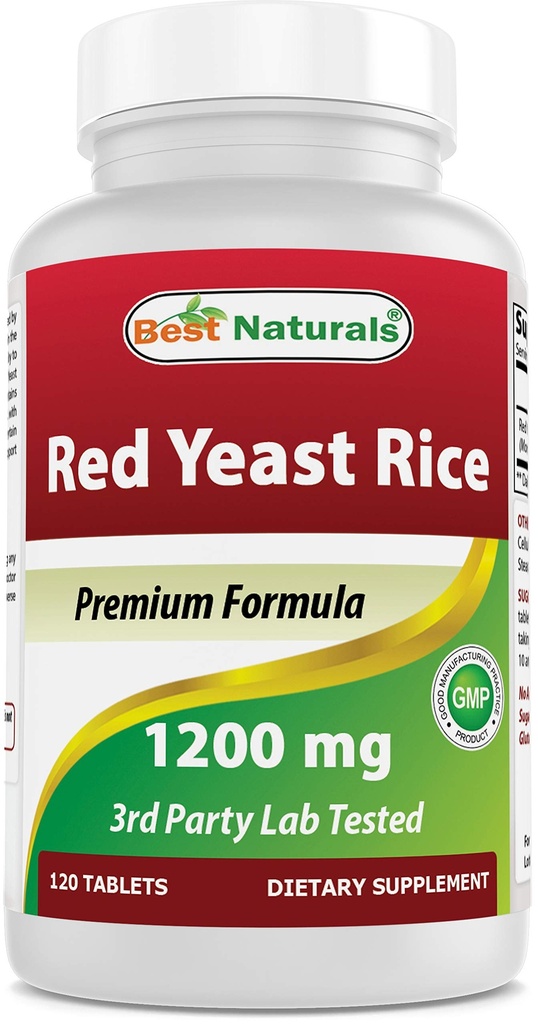Best Naturals Red Yeast Rice 1200 מ"ג (Non-GMO) 120 טבליות - Non Irradiated, Citrinin Free
