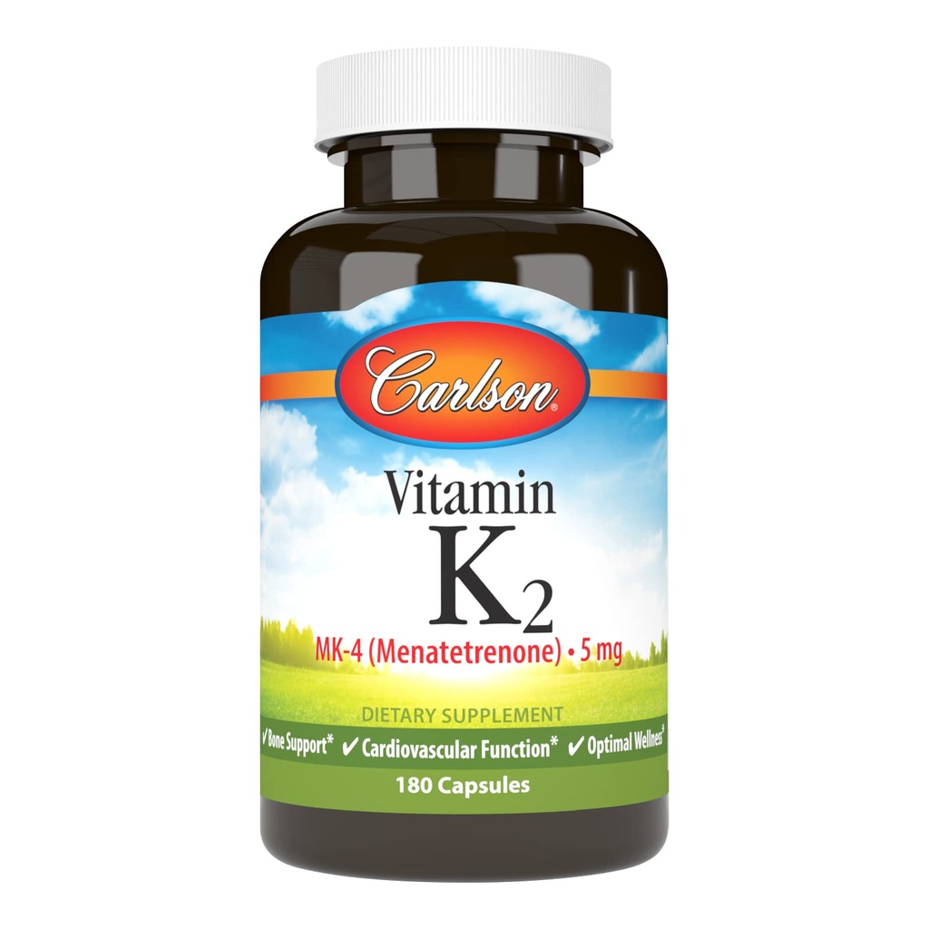 קרלסון - ויטמין K2 MK-4 (Menatetrenone), 5 מ"ג, ויטמין K, תמיכה העצם, K2 ויטמין, Soy-Free, ויטמין K-2, 180 קפסולות