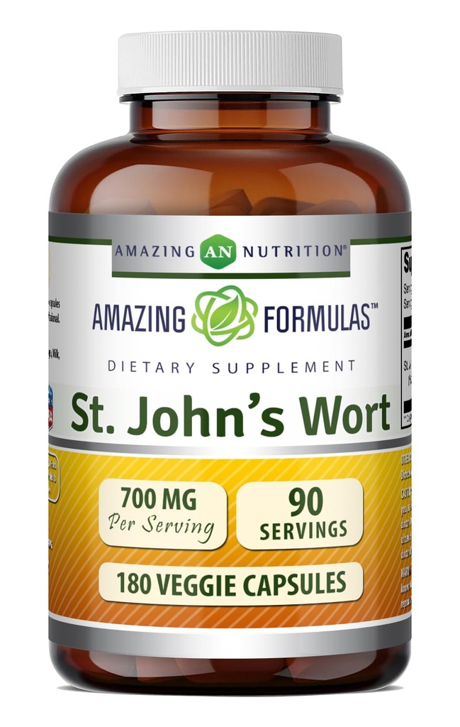 פורמולה מדהימה St. John's Wort תוסף (Hypericum Perforatum Extract) | 700 Mg per Serve | Veggie קפסולות | Gluten Free | Non-GMO | Made in USA (1 Pack | 180)