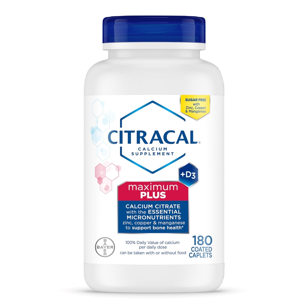 תוספי Citracalmax Plus Calcium - Calcium Citrate עם ויטמין D3, Zinc, & Essential מינרלים לתמיכה בריאות העצם, ימי 12+, 180 ספירה (Packaging May Vary)