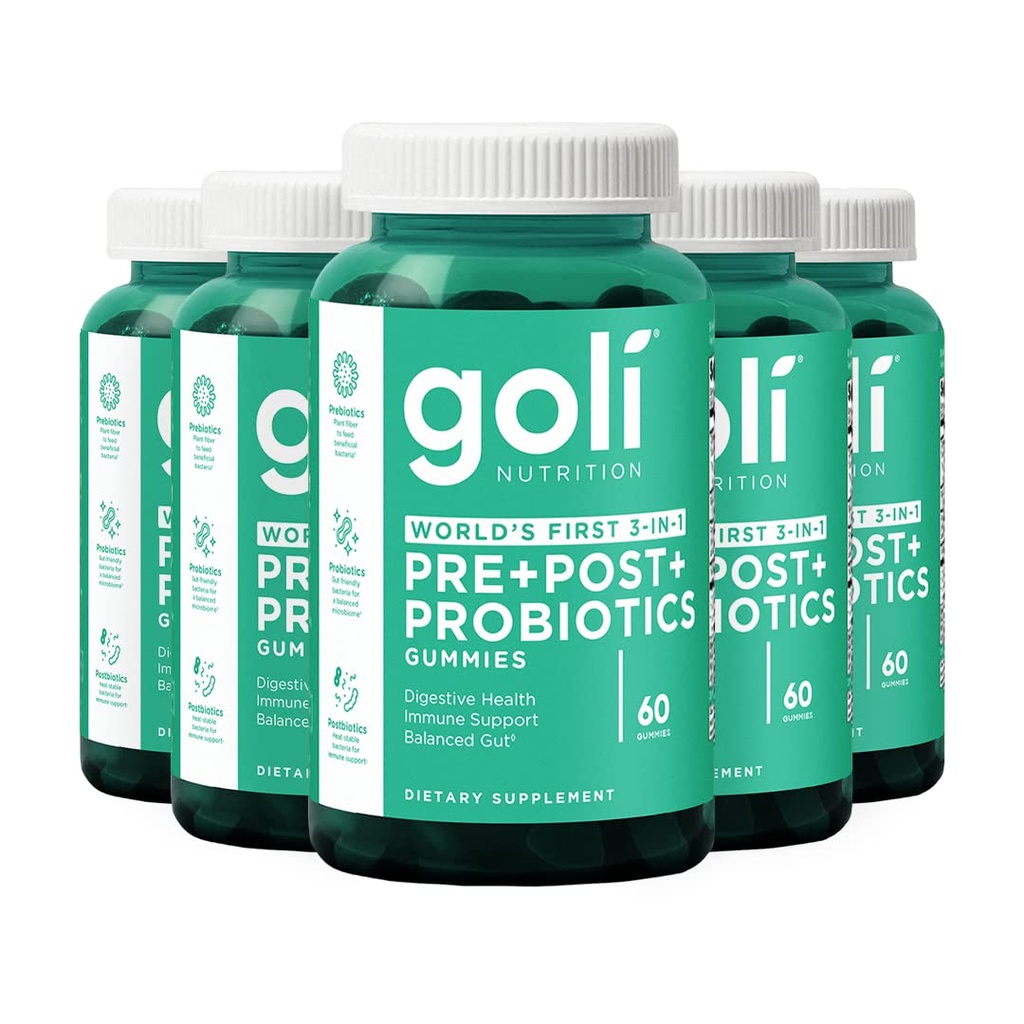 Goli Nutritional תוסף, Pre+Post+Probiotics Gummy - 300 Count - 3in-1 Gluten-Free, טבעוני, non-GMO, ו- Gelatin-Free.