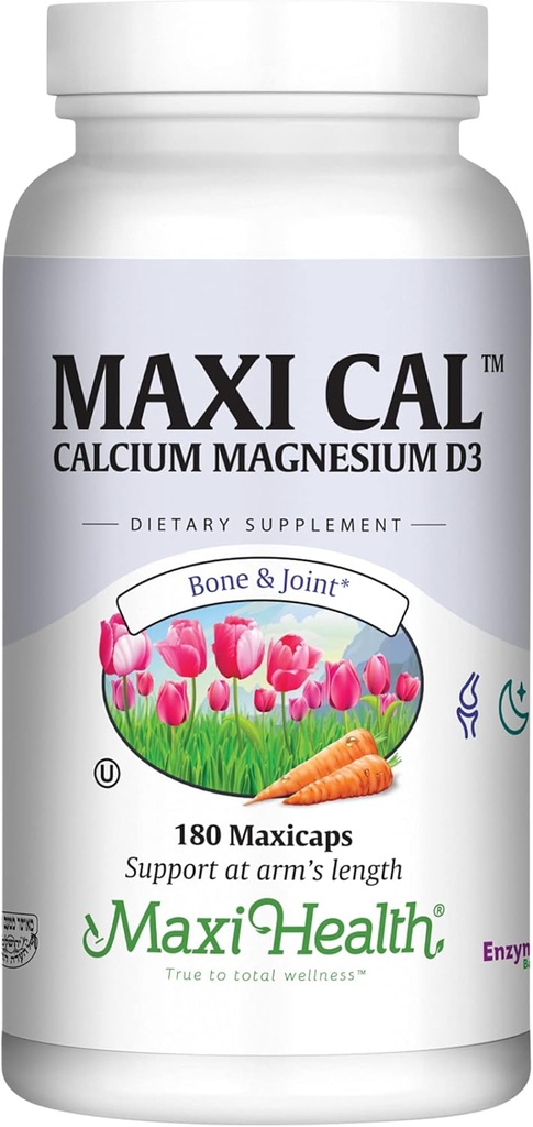 Calcium 1000 מ"ג תוסף עם ויטמין D3 (1000 IU) ומגנזיום (500 מ"ג) - עצם, שיניים ותמיכה משותפת לגברים ונשים - 180 קפסולות - Maxi Cal על ידי Maxi Health