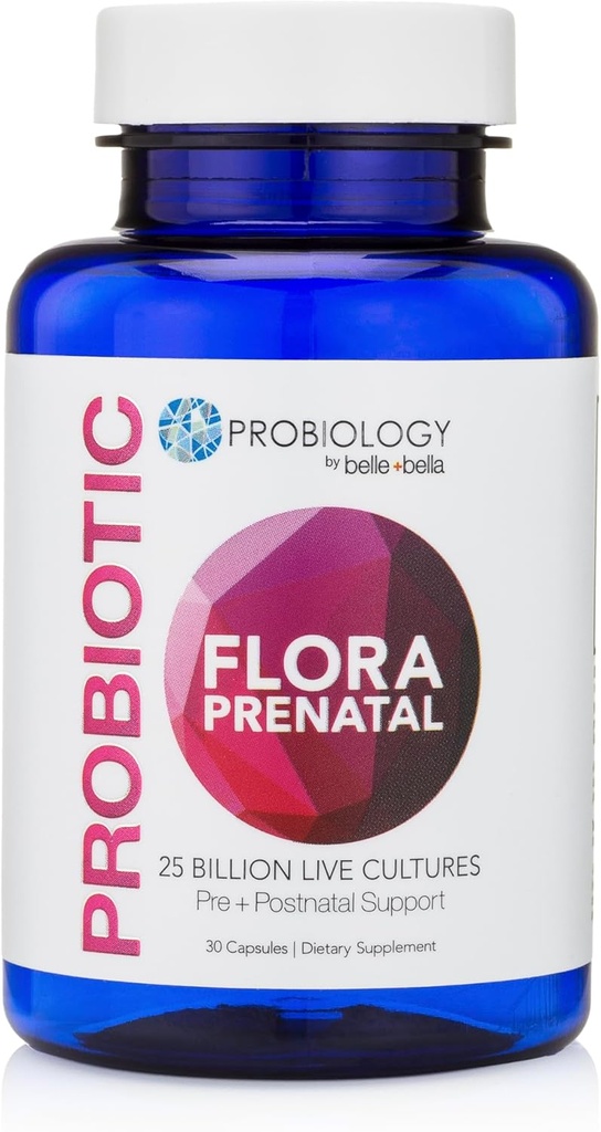 belle+bria Probiology פלורה Prenatal קפסולות - תוספת פעולה כפולה Probiotic & Prebiotic עם Folic Acid עבור נשים טרום לידתי & Postnatal - Non-GMO, טבעוני וגלוטן חינם - 30 Caps Caps