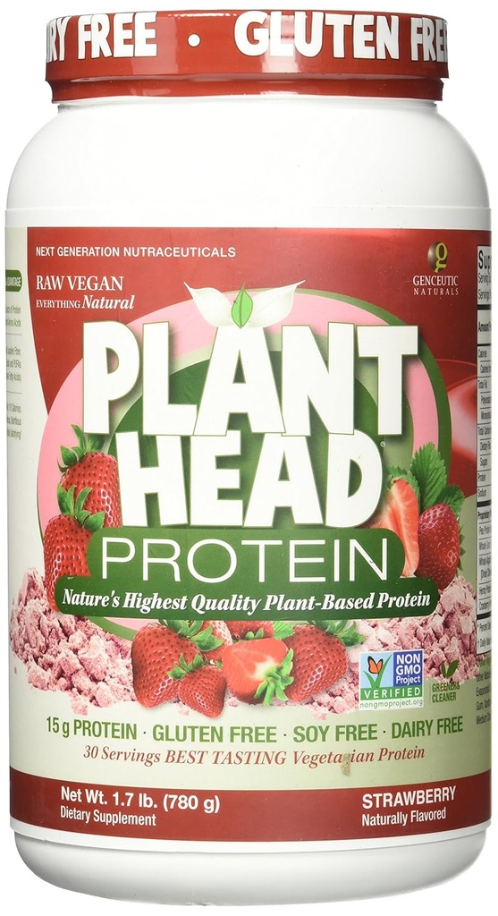 טבעי Genceutic Plant Head חלבונים באופן טבעי פלח הטוב ביותר Tasting Strawberry Raw Vegetarian חלבונים דיאטנית תוספת Gluten Soy חלב GMO חינם - 30 לשרתים (1.8 פאונד)