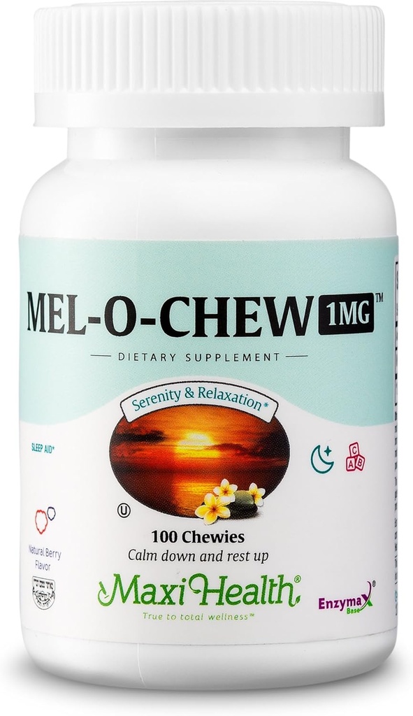 Maxi Health Melatonin 1 מ"ג Chewable - עזרה בשינה מלטונין כדי לעודד שינה טבעית - non-Habit טפסים תוספת עם Enzymax עבור כוח תמיכה מהיר (100 יחידות, 2Pack)