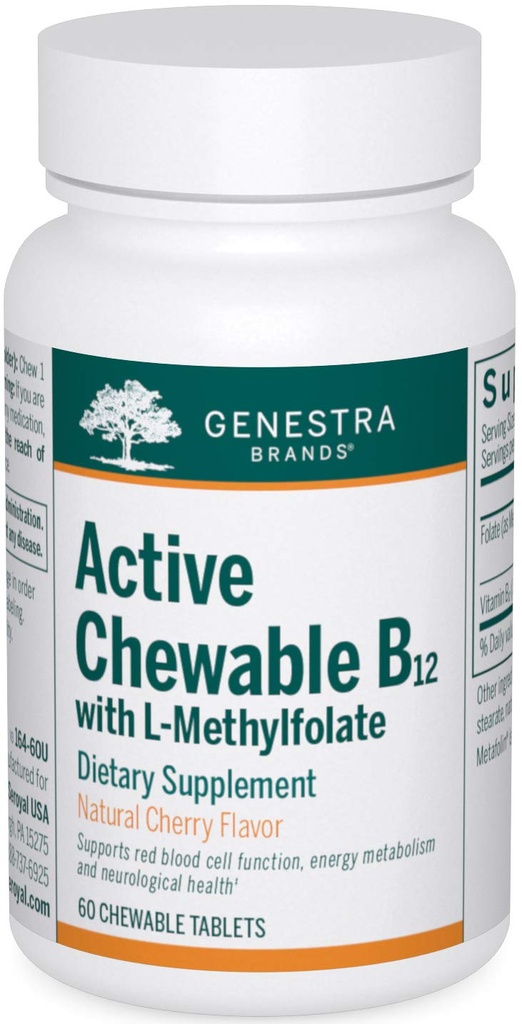 Genestra Brands Active Chewable B12 עם L-Methylfolate | ויטמין B12 ו- Folate תוסף